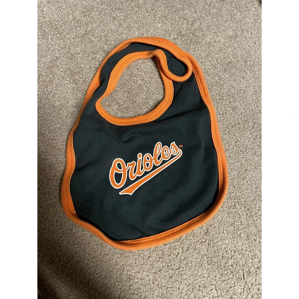 Orioles Baby Bib Black Orange Baseball Latch Hook Closure